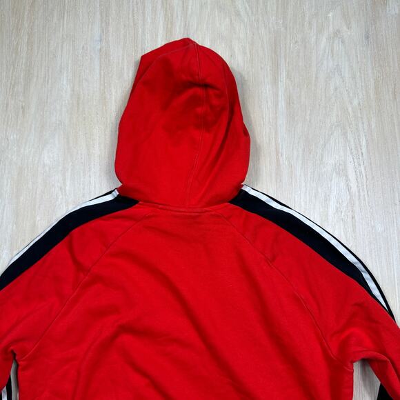 Adidas Red Hoodie Pullover Cropped Stripe Sleeve Leoflage Trefoil Sweater Large - Picture 14 of 15